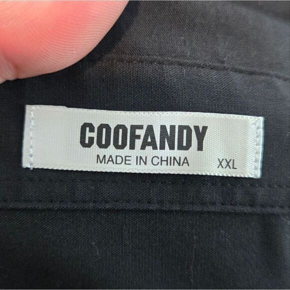 COOFANDY Collar black Button Up Shirt Men embroidered sz 2XL - Picture 5 of 12